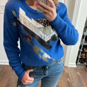 Vintage silk raime nylon angora electric blue  abstract superhero